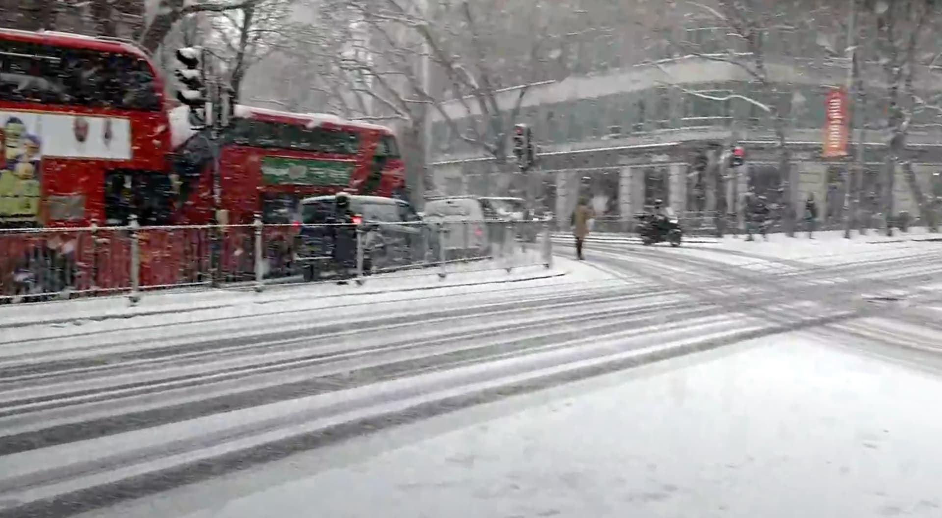 Snow covered streets of London during the Beast from the East.